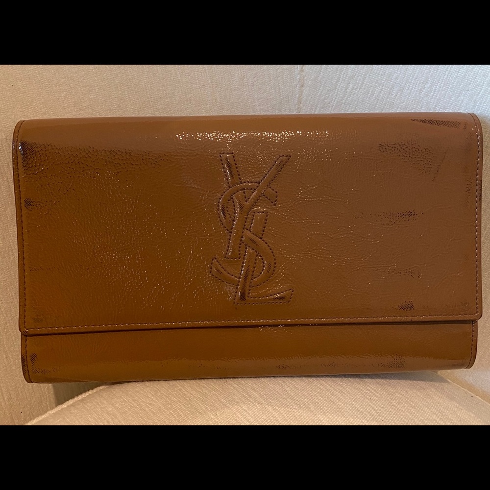 Belle De Jour Textured Patent Clutch in Dark Nude
